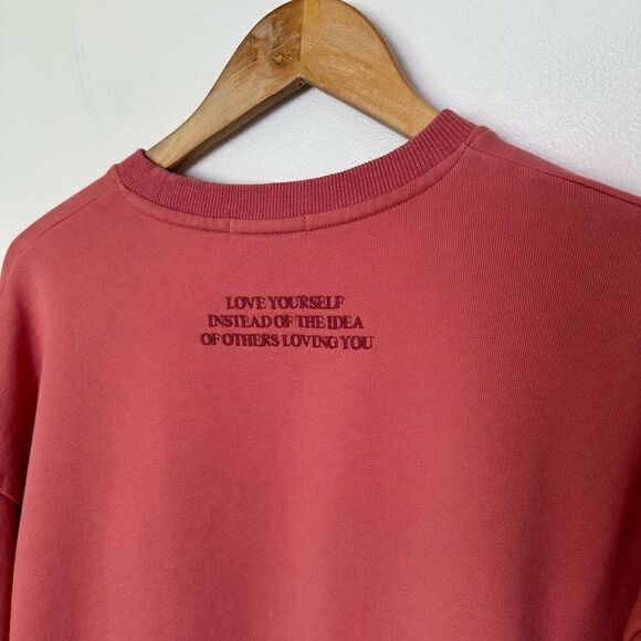 The Mayfair Group Self Love Club Rose Pink Embroidered Cotton Terry Crewneck Swe - Picture 8 of 10